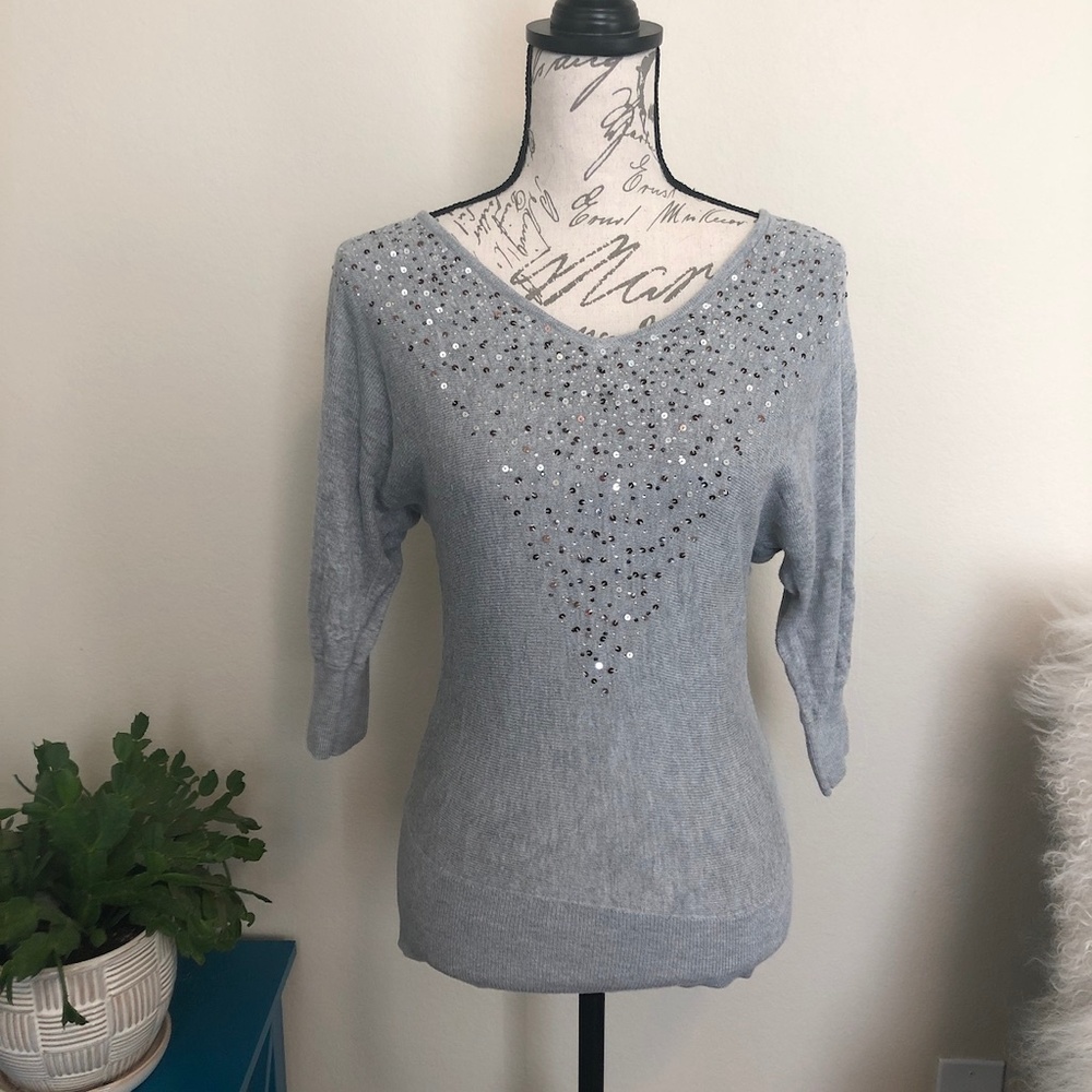 White House/Black Market sequins Grey 3/4 sleeve